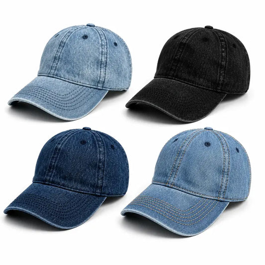 4 Pack Denim Baseball Caps for Men Women, Vintage Washed Dad Hats, Adjustable Unisex Casual Cap Set, Curved Brim Outdoor Travel Everyday Hats,Clothes for Back to School,First Day of School Outfits